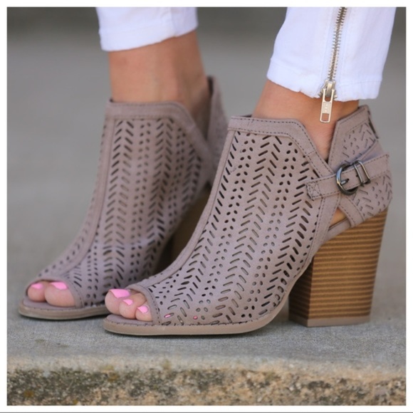 LAST PAIR! Taupe Die Cut Open Toe Buckle Booties - Picture 2 of 3